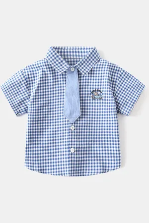 Stylecast Boys Gingham Checks Short Sleeves Spread Collar Cotton Opaque Casual Shirt