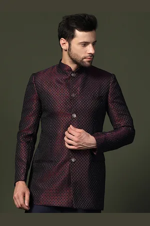 KISAH Men Self Design Slim Fit Jodhpuri Bandhgala Blazer