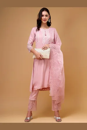 Bani Women Embroidered Thread Work Liva Pakistani Style Kurta With Trousers & Dupatta