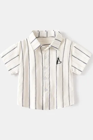 Stylecast Boys Off White Striped Spread Collar Cotton Casual Shirt