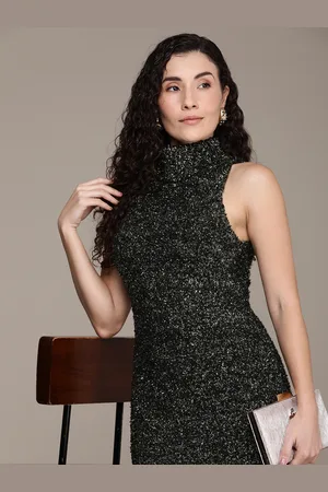 French Connection Embellished High Neck Sheath Midi Party Dress