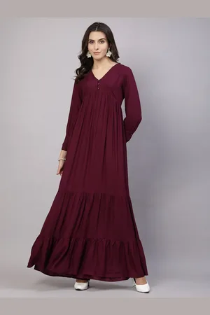 Aayu V-Neck Cuffed Sleeves Tiered Flared Maxi Dress