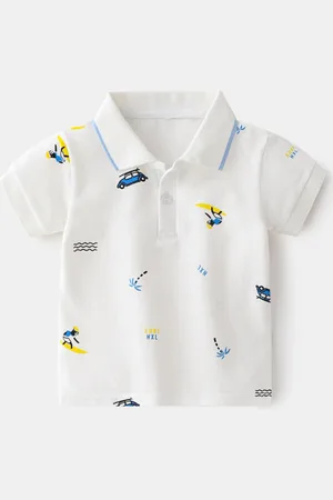 Stylecast Boys White Polo Collar Pure Cotton T-shirt