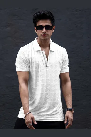 Maniac Men Striped Polo Collar Slim Fit T-shirt