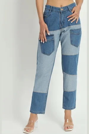 AngelFab Women Jean Relaxed Fit High-Rise Clean Look Cargo Style Jeans