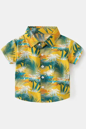 Stylecast Boys Yellow & Teal Blue Spread Collar Regular Fit Floral Printed Casual Shirt