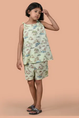 BAESD Girls Printed Pure Cotton Top With Shorts