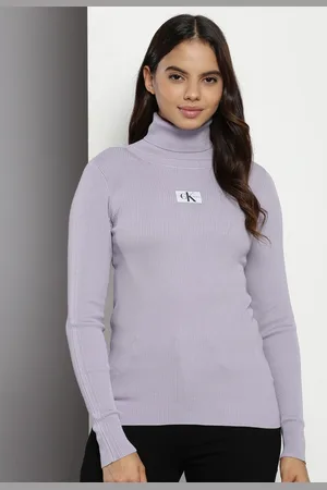 Calvin Klein Brand Logo Embroidered Applique Turtle Neck Pullover Sweater