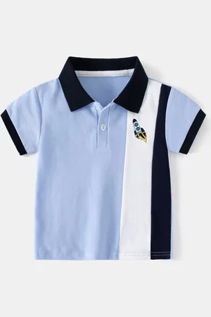 Stylecast Boys Blue Colourblocked Polo Collar Pure Cotton T-shirt