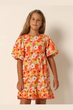 VERO MODA Girls Floral Print Flared Sleeve Pure Cotton Fit & Flare Dress