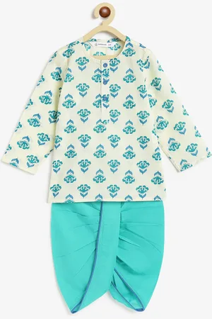 Campana Boys Floral Printed Pure Cotton Straight Kurta With Dhoti Pants
