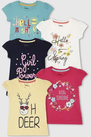 Max Collection Girls Pack of 5 Typography Printed T-shirts