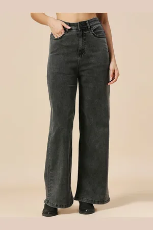 HJ HASASI Women Wide Leg High-Rise Stretchable Jeans
