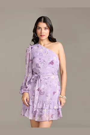 20Dresses Xxd eclectic boho Purple Floral Print Puff Sleeve Chiffon A-Line Dress