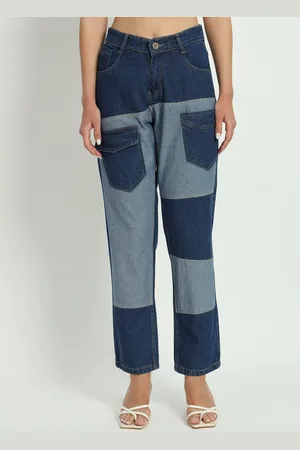 AngelFab Women Jean Relaxed Fit High-Rise Clean Look Cargo Style Jeans