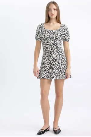 DeFacto Women Animal Print Puff Sleeve A-Line Mini Dress