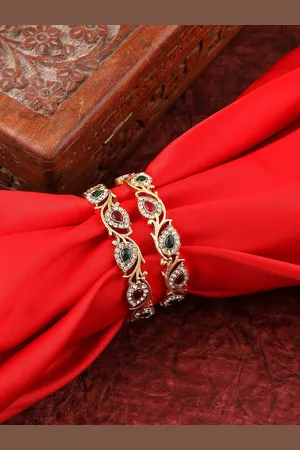 Mansiyaorange Set Of 2 Gold-Plated Stone-Studded Bangle