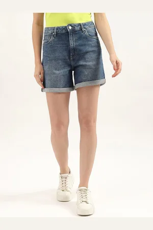 Benetton Women Washed High-Rise Denim Shorts