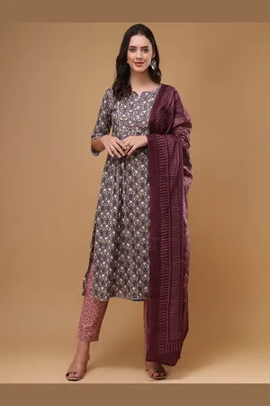 Bani Women Floral Printed Notched Neck Pure Cotton Straight Kurta with Trousers & Dupatta