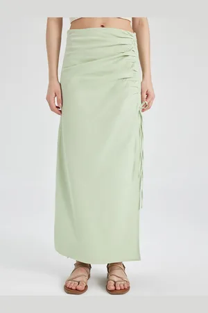 DeFacto Woven Side Slit Ruched Straight Maxi Skirt