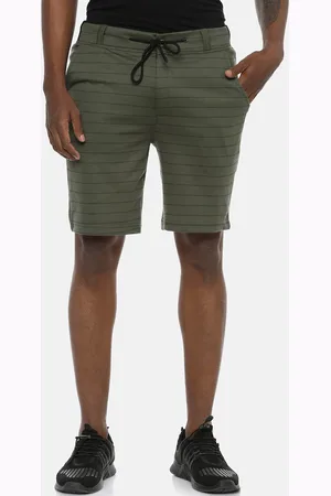 Campus Men Olive Green Striped Regular Fit Sports Shorts
