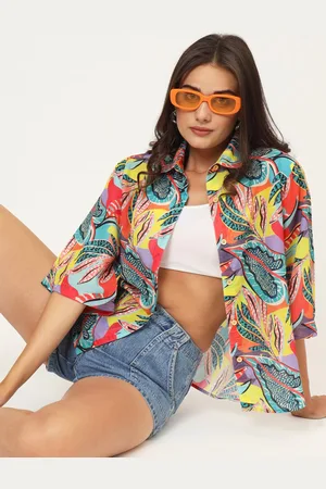 CHARMGAL Floral Printed Classic Oversized Spread Collar Casual Shirt