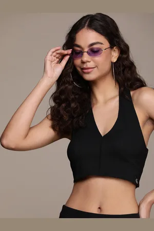 Calvin Klein Solid Sleeveless Halter Neck Crop Top