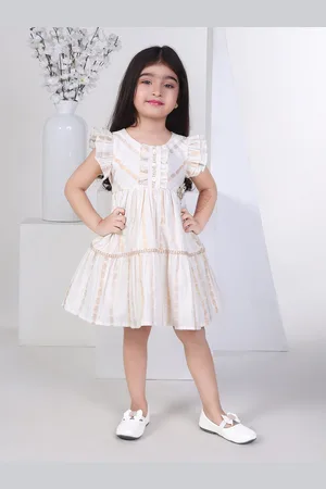 Peppermint Girls Striped Flutter Sleeve Cotton Gathered Fit & Flare Dress