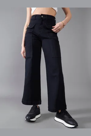 DOLCE CRUDO Women Black Wide Leg High-Rise Clean Look Stretchable Jeans