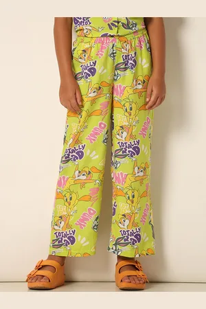 VERO MODA Girls Floral Printed Mid-Rise Cotton Trousers