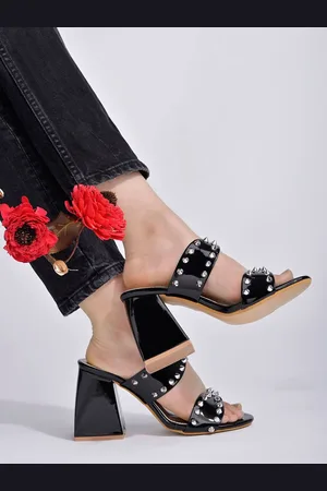 Shoetopia Embellished Open Toe Block Heels