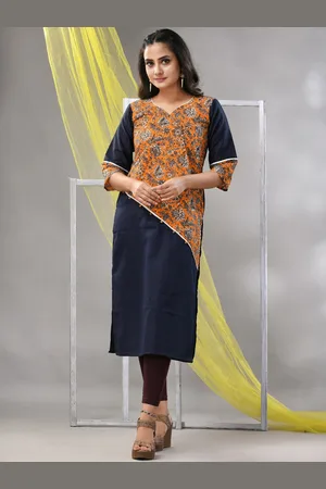 Charukriti V-Neck Floral Printed Cotton Straight Kurta