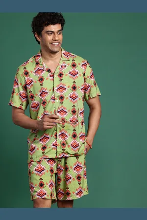 Sangria Men Printed Shirt with Shorts Co-Ords Set