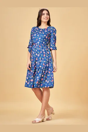Pantaloons Floral Print Puff Sleeves Tiered A-Line Dress