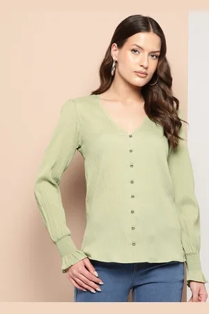 Chemistry Bishop Sleeves Crepe Shirt Style Top