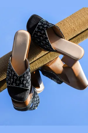 TRY ME Embellished Open Toe Block Heels
