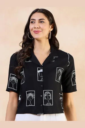 Anouk Print Boxy Printed Roll-Up Sleeves Shirt Style Top