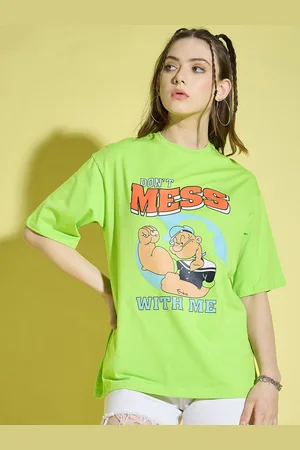 BuyNewTrend Printed High Neck Drop-Shoulder Sleeves T-shirt