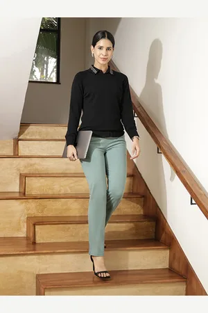 BlissClub Women Tailored Straight Fit High-Rise Trousers