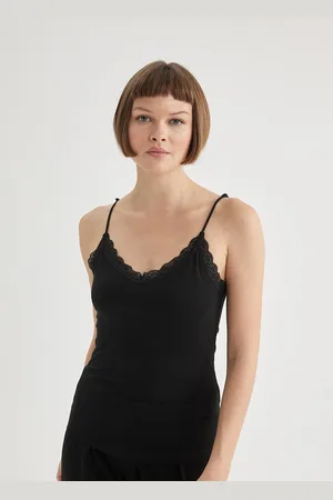 DeFacto Women Cotton Solid Shoulder Straps Fitted Top
