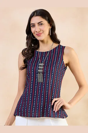 Anouk Geometric Print Cotton Styled Back Top