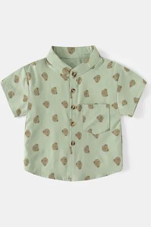 Stylecast Boys Green Mandarin Collar Printed Regular Fit Cotton Casual Shirt