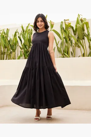 Ambraee Empire Round neck Sleeveless Cotton Maxi Dress