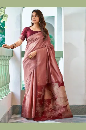 Satrani Women Floral Zari Silk Blend Banarasi Saree With Blouse Piece