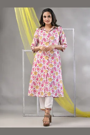 Charukriti Shirt Collar Floral Printed A Line Pure Cotton Kurta with Trouser