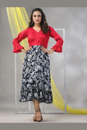 Charukriti Floral Printed Bell Sleeves Fit & Flare Midi Dress