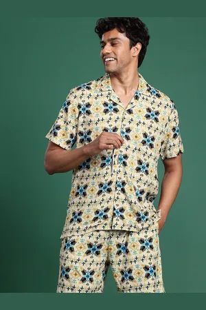 Sangria Men Printed Shirt with Shorts Co-Ords Set