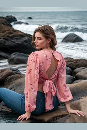 Rare Fashion Print Georgette Styled Back Top