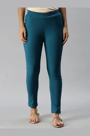 Soch Women Teal Blue Slim Fit Mid-Rise Trousers