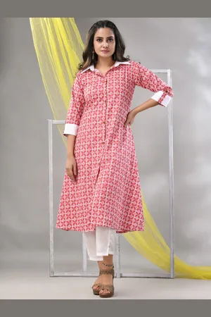 Charukriti Ethnic Motifs Printed Shirt Collar Pure Cotton A-Line Kurta With Trouser